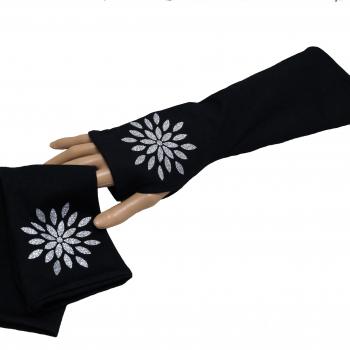 Armstulpen schwarz mit Glitzer - Blüte